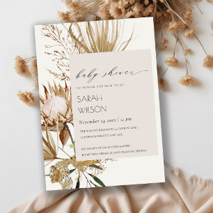 Boho Protea Dried Palm Floral Baby shower Invite Bedankkaart