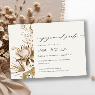 Boho Protea Dried Palm Floral Verloving Invite Bedankkaart