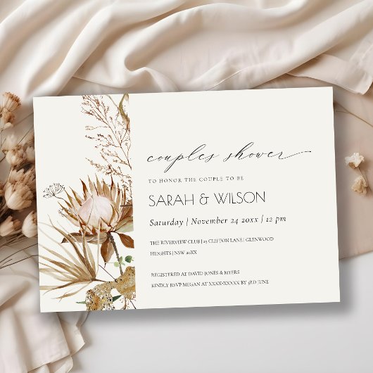 Boho Protea Dry Palm Floral Couples Shower Invite Bedankkaart