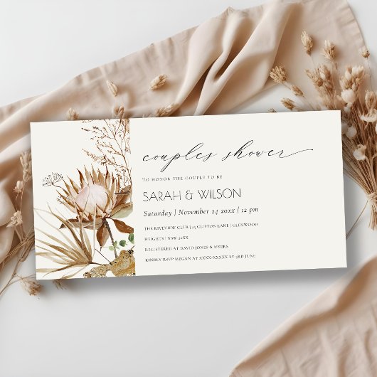 Boho Protea Dry Palm Floral Couples Shower Invite Bedankkaart
