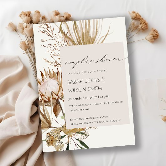 Boho Protea Dry Palm Floral Couples Shower Invite Bedankkaart