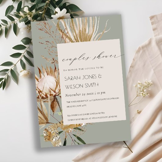 Boho Protea Dry Palm Floral Couples Shower Invite Bedankkaart