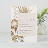 Boho Protea Dry Palm Floral Save the Date Kaart (Staand voorkant)