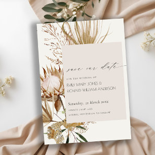 Boho Protea Dry Palm Floral Save the Date Kaart
