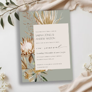 Boho Protea Dry Palm Floral Vow Renewal Invite Bedankkaart