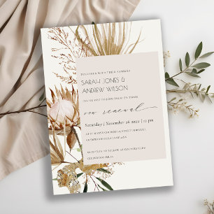 Boho Protea Dry Palm Floral Vow Renewal Invite Bedankkaart