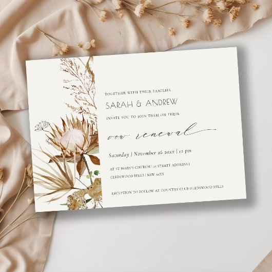 Boho Protea Dry Palm Floral Vow Renewal Invite Bedankkaart