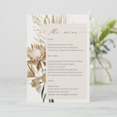 Boho Protea Gedroogde Palm Floral Wedding Menu Kaa Kaart (Staand voorkant)