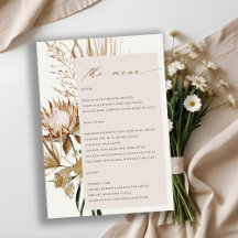 Boho Protea Gedroogde Palm Floral Wedding Menu Kaa