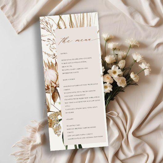 Boho Protea Gedroogde Palm Floral Wedding Menu Kaa Kaart
