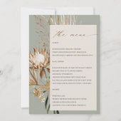 Boho Protea Gedroogde Palm Floral Wedding Menu Kaa Kaart (Voorkant)