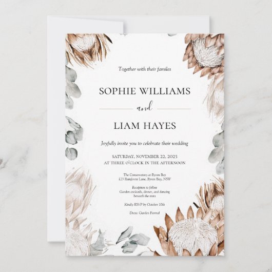 Boho Protea Neutral Pampas Wedding Kaart (Voorkant)