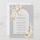 Boho Protea Pampas Grass Floral Gray Wedding Kaart (Voorkant)