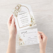 Boho Protea Pampas Grass Floral Wedding All In One Uitnodiging (Afscheurbaar)