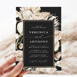 Boho Protea Pampas Grass Floral Wedding Black Kaart