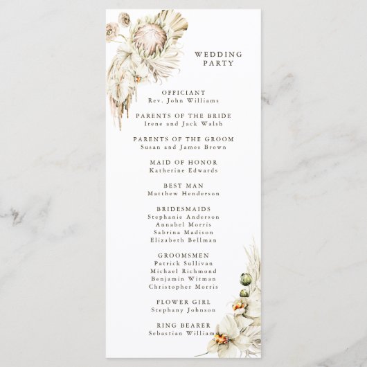Boho Protea Pampas Grass Floral Wedding Ceremony Programmakaart (Achterkant)