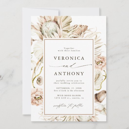 Boho Protea Pampas Grass Floral Wedding Kaart (Voorkant)