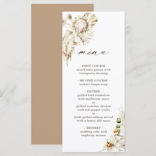 Boho Protea Pampas Grass Floral Wedding Menu (Voorkant / Achterkant)