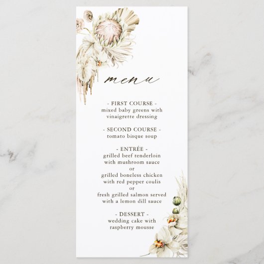 Boho Protea Pampas Grass Floral Wedding Menu (Voorkant)