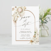 Boho Protea Pampas Grass Floral Wedding Photo Save The Date (Staand voorkant)