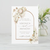 Boho Protea Pampas Grass Floral Wedding Photo Save The Date (Staand voorkant)
