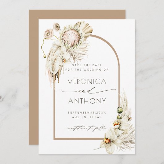 Boho Protea Pampas Grass Floral Wedding Photo Save The Date (Voorkant / Achterkant)