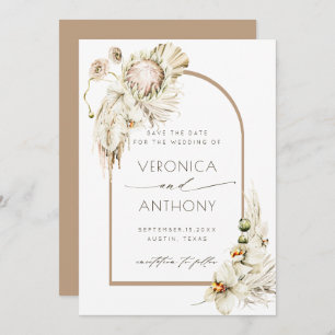 Boho Protea Pampas Grass Floral Wedding Photo Save The Date