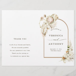 Boho Protea Pampas Grass Floral Wedding Programme