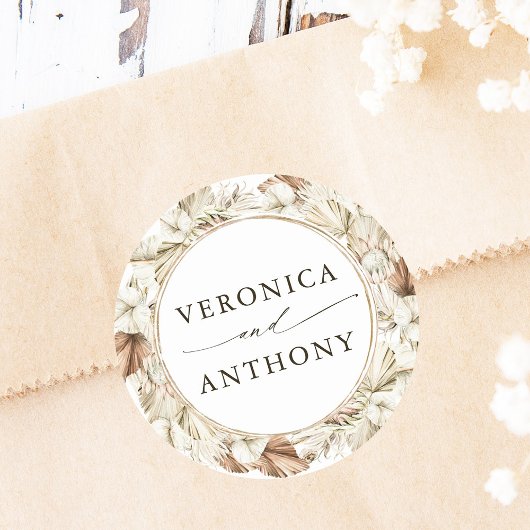 Boho Protea Pampas Grass Floral Wedding Ronde Sticker
