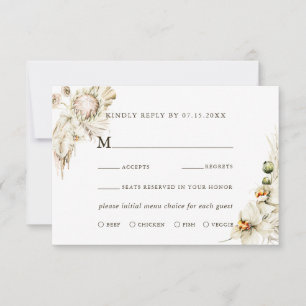 Boho Protea Pampas Grass Floral Wedding RSVP Kaartje