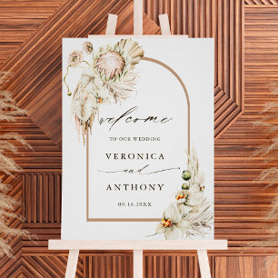 Boho Protea Pampas Grass Floral Wedding Welkom Poster