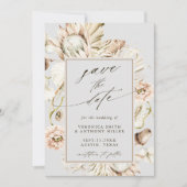 Boho Protea Pampas Grass Gray Wedding Foto Save The Date (Voorkant)