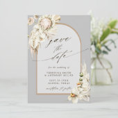 Boho Protea Pampas Grass Gray Wedding Foto Save The Date (Staand voorkant)
