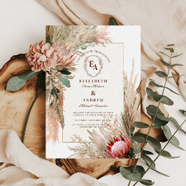 Boho Protea Pampas Grass Rustiek Huwelijk Kaart