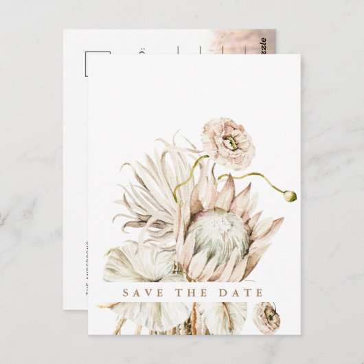Boho Protea Pampas Grass Save the Date Photo Postc Briefkaart (Voorkant / Achterkant)