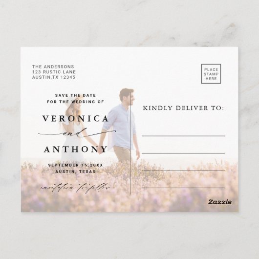 Boho Protea Pampas Grass Save the Date Photo Postc Briefkaart (Achterkant)