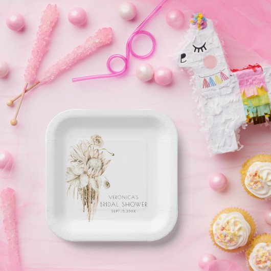 Boho Protea Pampas Grass Vrijgezellenfeest Papieren Bordje (Feest)