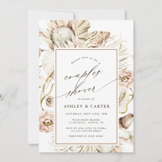 Boho Protea Pampas Grass Waterverf Couples Shower Kaart (Voorkant)