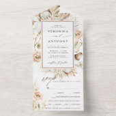 Boho Protea Pampas Grass Waterverf Wedding All In One Uitnodiging (Binnen)