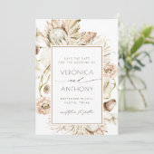 Boho Protea Pampas Grass Waterverf Wedding Foto Save The Date (Staand voorkant)