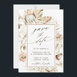 Boho Protea Pampas Grass Waterverf Wedding Foto Save The Date<br><div class="desc">Deze bruiloft bewaart de datumuitnodigingen geschilderde waterverf proteïne,  witte orchideeën,  droog pampasgras,  witte anthuriums,  wilde bloemen,  exotische bladeren met een rechthoekig lijst,  en een foto op de rug. Voor meer geavanceerde aanpassingen van dit ontwerp,  gelieve te klikken "aanpassen verder"verbinding. Overeenkomende objecten zijn ook beschikbaar.</div>