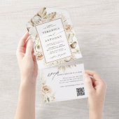Boho Protea Pampas Grass Wedding QR Code All In One Uitnodiging (Afscheurbaar)