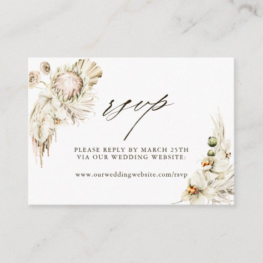 Boho Protea Pampas Grass Wedding Website RSVP Informatiekaartje (Voorkant)