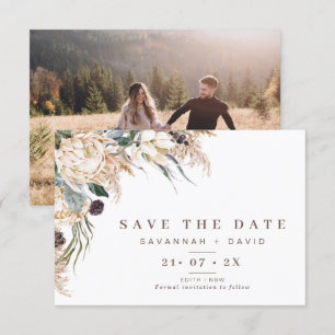 Boho Protea Pampas Wedding Save the Date Card Kaart