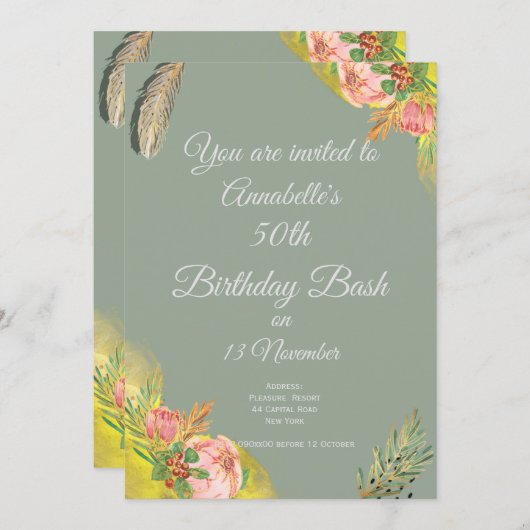 Boho Proteas Elegant 50e Kaart (Voorkant / Achterkant)