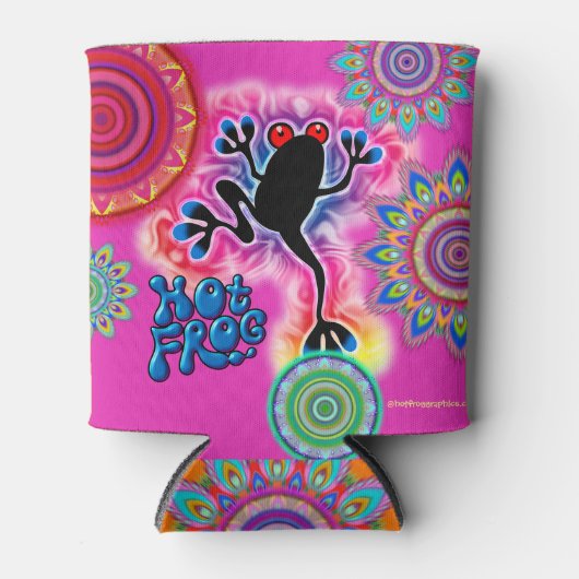 Boho psychedelische kikker koelbox cerise blikjeskoeler (Voorkant)