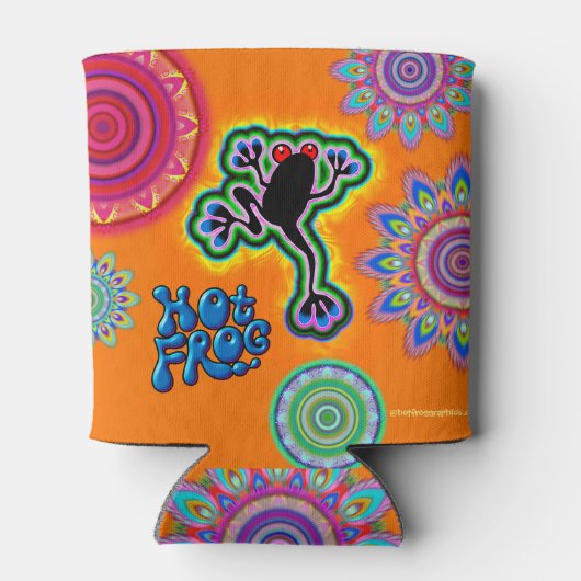 Boho psychedelische kikker koelbox cerise blikjeskoeler (Achterkant)