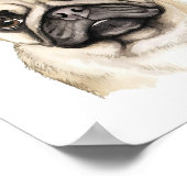 Boho Pug Dog Flower Crown Waterverf Poster (Hoek)