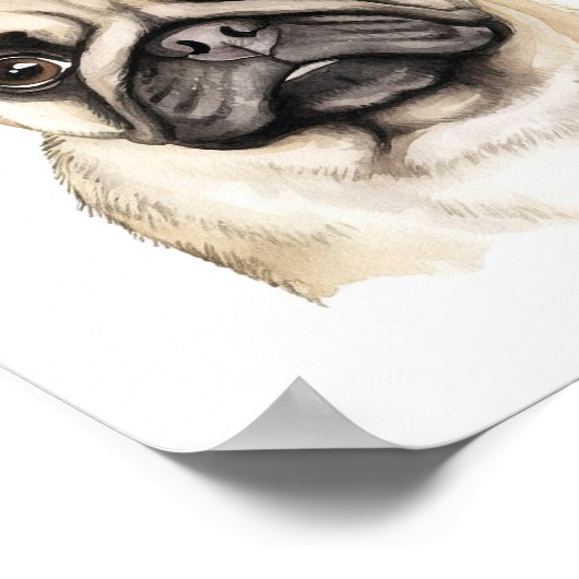 Boho Pug Dog Flower Crown Waterverf Poster (Hoek)