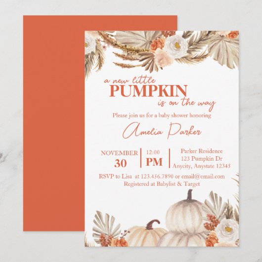 Boho Pumpkin Baby shower-uitnodiging Kaart (Voorkant / Achterkant)